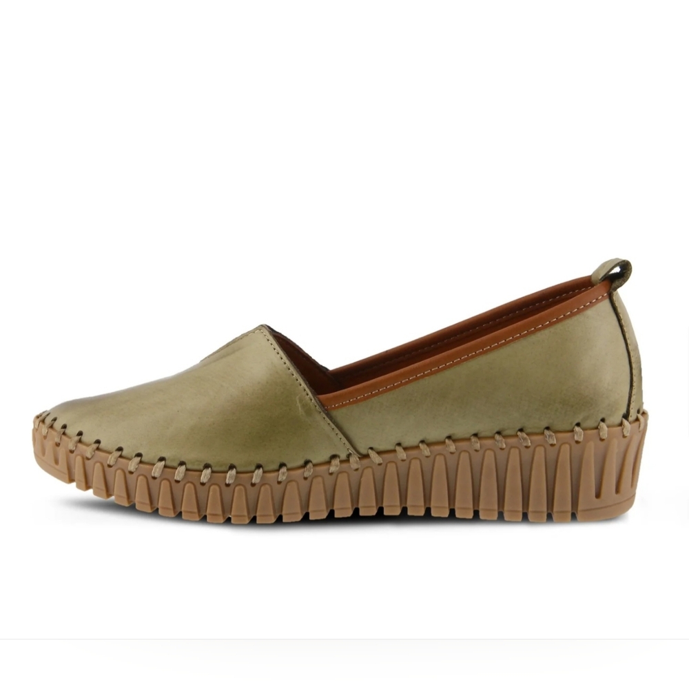 Spring Step Tispea NWT Women's Comfort Leather Wedges Olive Green Loafers Sz 39 - Picture 2 of 16